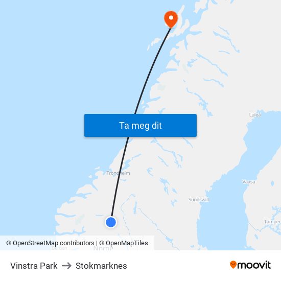 Vinstra Park to Stokmarknes map