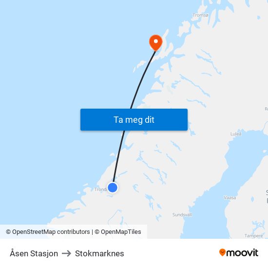 Åsen Stasjon to Stokmarknes map