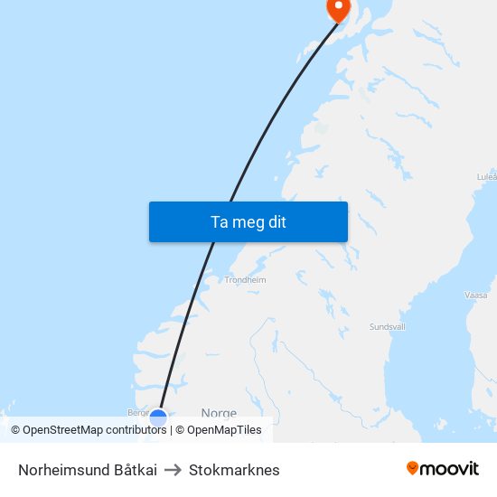 Norheimsund Båtkai to Stokmarknes map