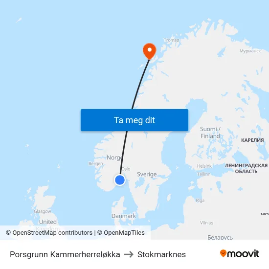 Porsgrunn Kammerherreløkka to Stokmarknes map