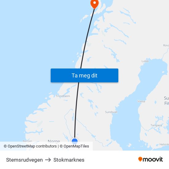 Stemsrudvegen to Stokmarknes map