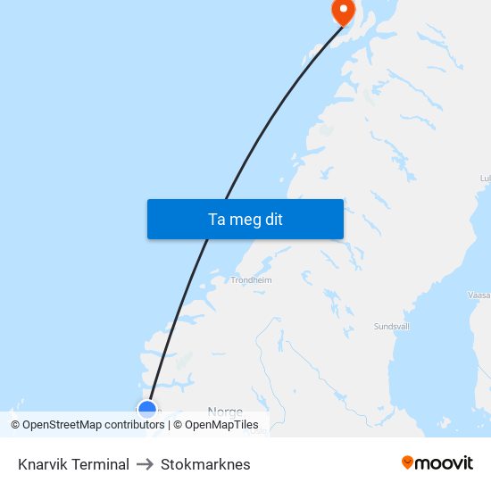 Knarvik Terminal to Stokmarknes map