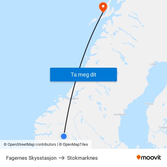 Fagernes Skysstasjon to Stokmarknes map