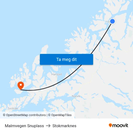 Malmvegen Snuplass to Stokmarknes map
