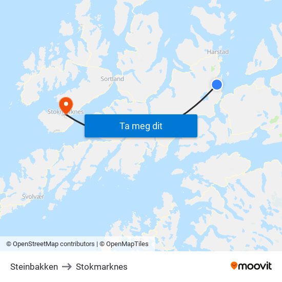 Steinbakken to Stokmarknes map