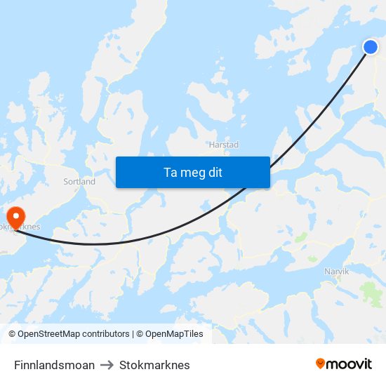Finnlandsmoan to Stokmarknes map
