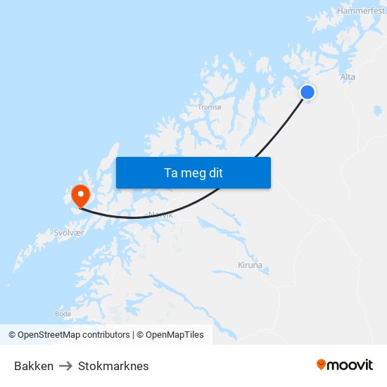 Bakken to Stokmarknes map