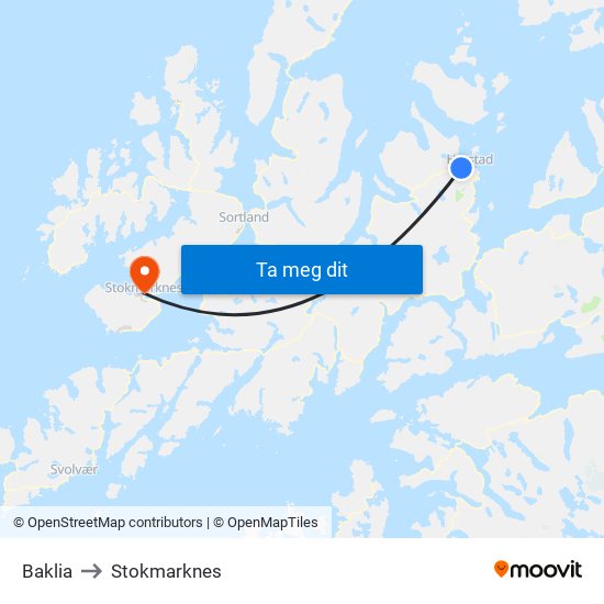 Baklia to Stokmarknes map