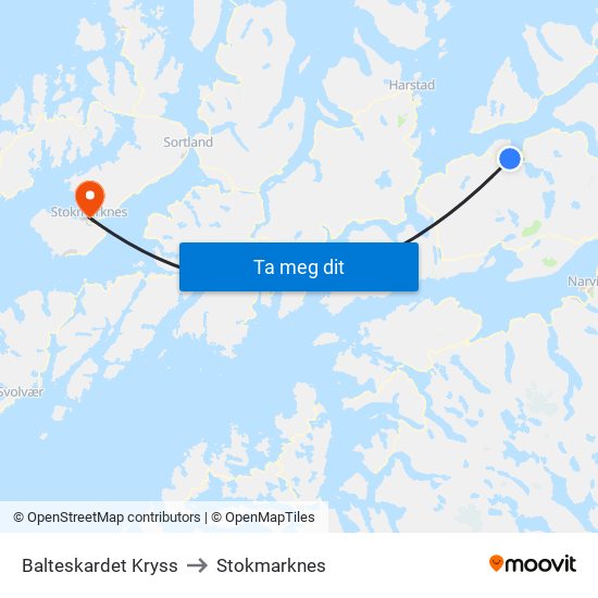 Balteskardet Kryss to Stokmarknes map