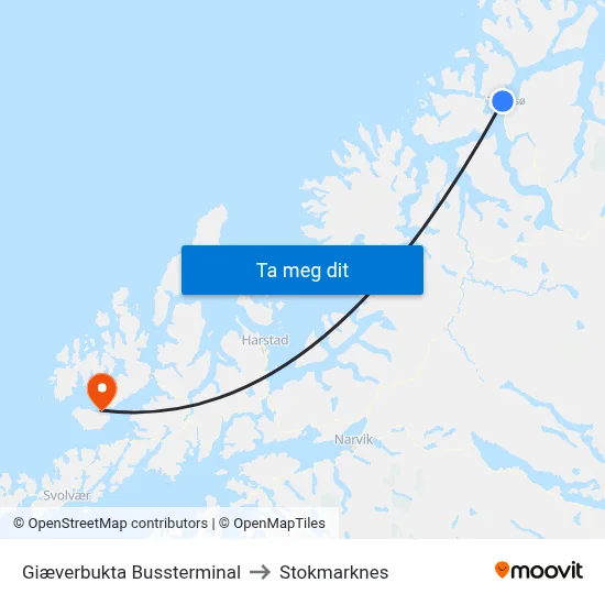 Giæverbukta Bussterminal to Stokmarknes map