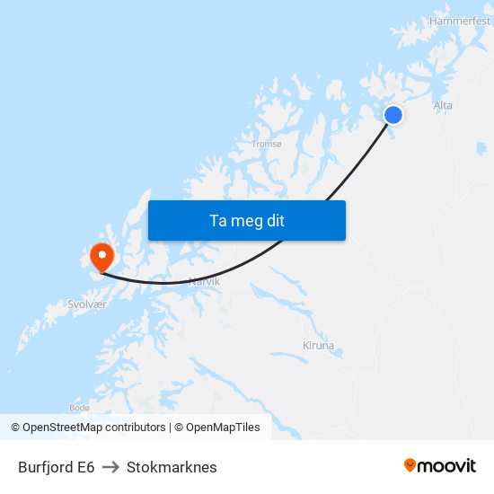 Burfjord E6 to Stokmarknes map