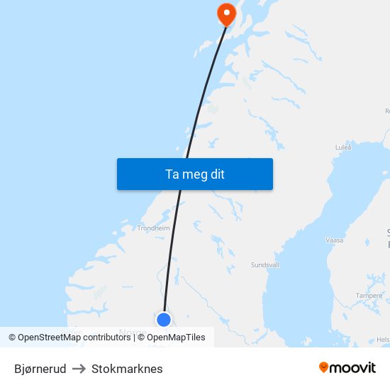 Bjørnerud to Stokmarknes map