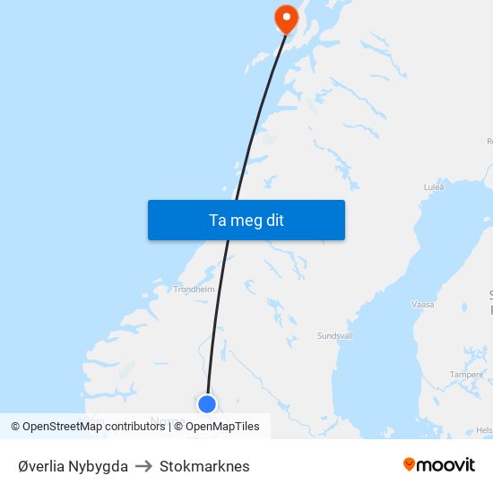 Øverlia Nybygda to Stokmarknes map