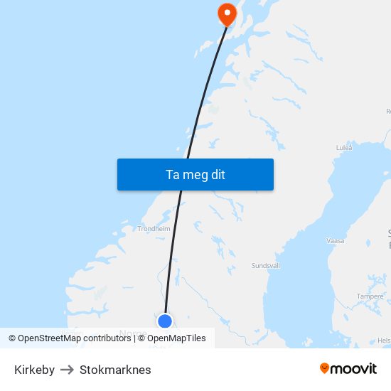 Kirkeby to Stokmarknes map