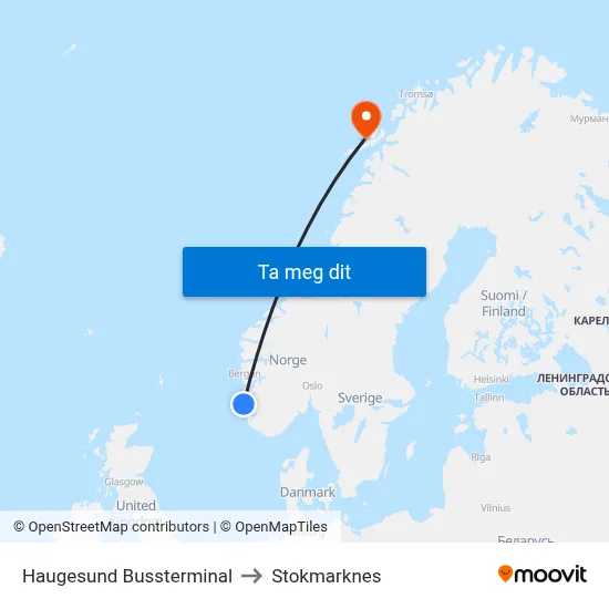Haugesund Bussterminal to Stokmarknes map