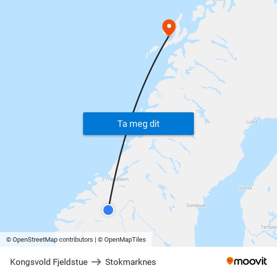 Kongsvold Fjeldstue to Stokmarknes map