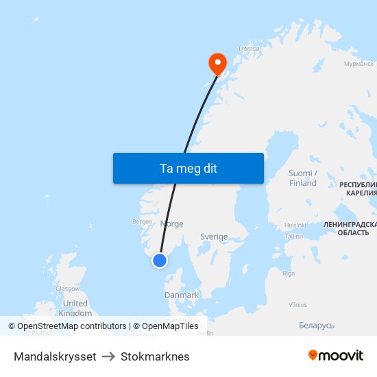 Mandalskrysset to Stokmarknes map