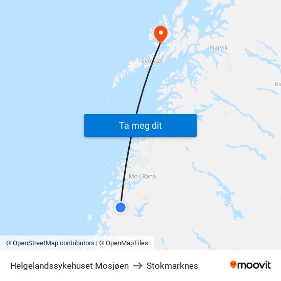 Helgelandssykehuset Mosjøen to Stokmarknes map
