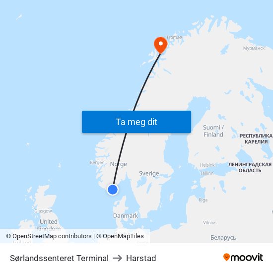 Sørlandssenteret Terminal to Harstad map