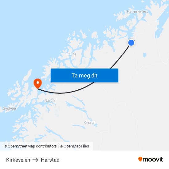 Kirkeveien to Harstad map