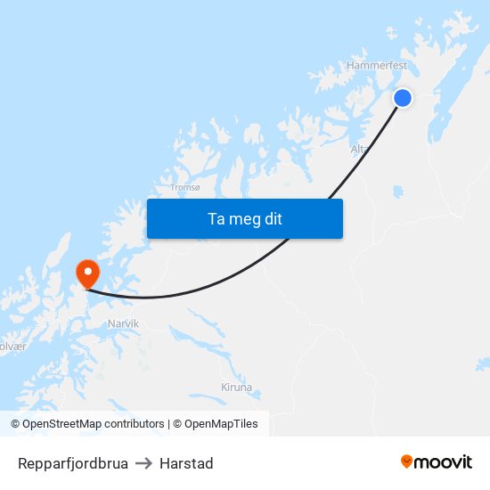 Repparfjordbrua to Harstad map