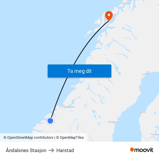 Åndalsnes Stasjon to Harstad map