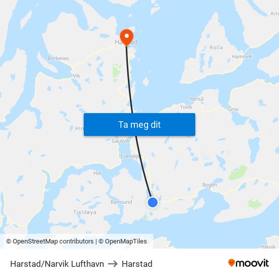 Harstad/Narvik Lufthavn to Harstad map