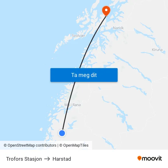 Trofors Stasjon to Harstad map