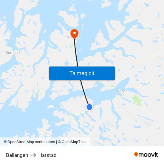 Ballangen to Harstad map