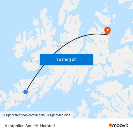 Vestpollen Sør to Harstad map