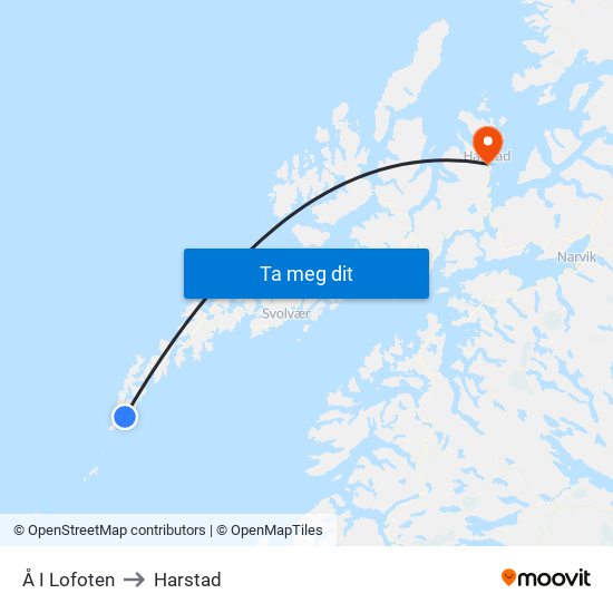 Å I Lofoten to Harstad map