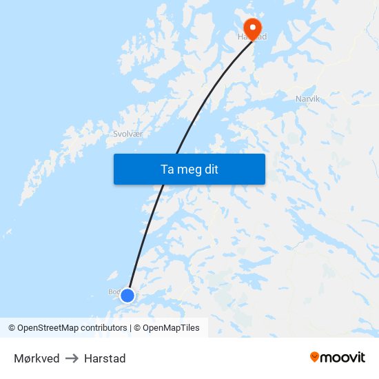 Mørkved to Harstad map