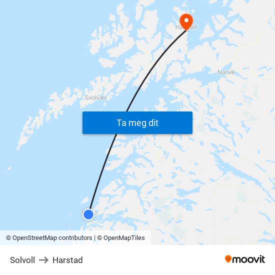 Solvoll to Harstad map