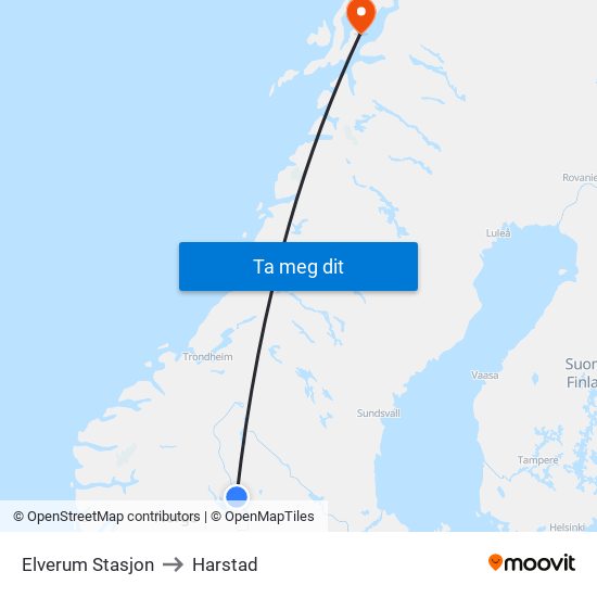 Elverum Stasjon to Harstad map