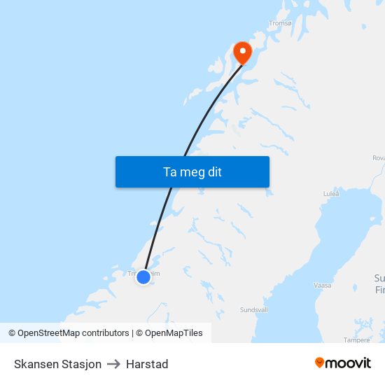 Skansen Stasjon to Harstad map
