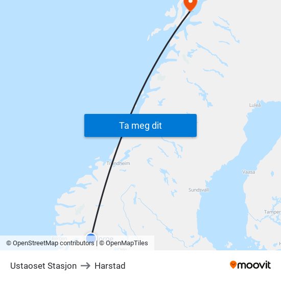 Ustaoset Stasjon to Harstad map