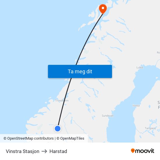 Vinstra Stasjon to Harstad map