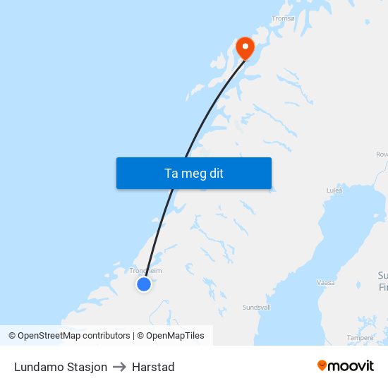 Lundamo Stasjon to Harstad map