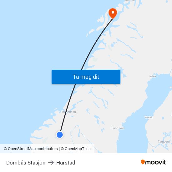Dombås Stasjon to Harstad map