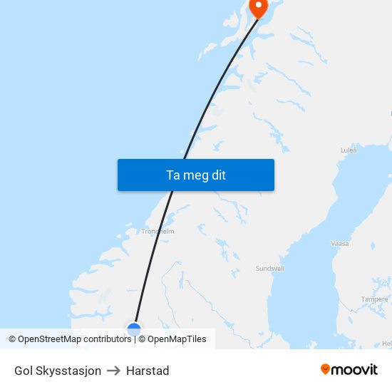 Gol Skysstasjon to Harstad map