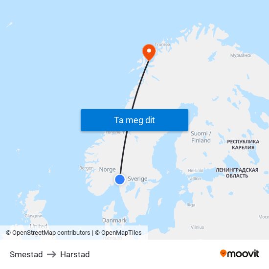 Smestad to Harstad map