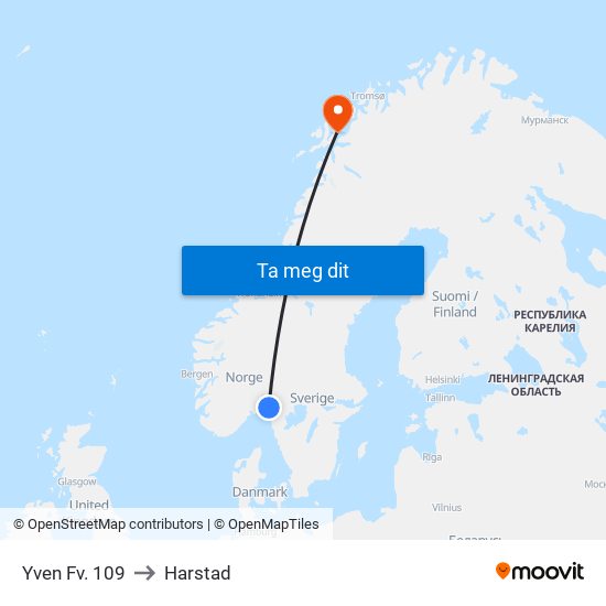 Yven Fv. 109 to Harstad map