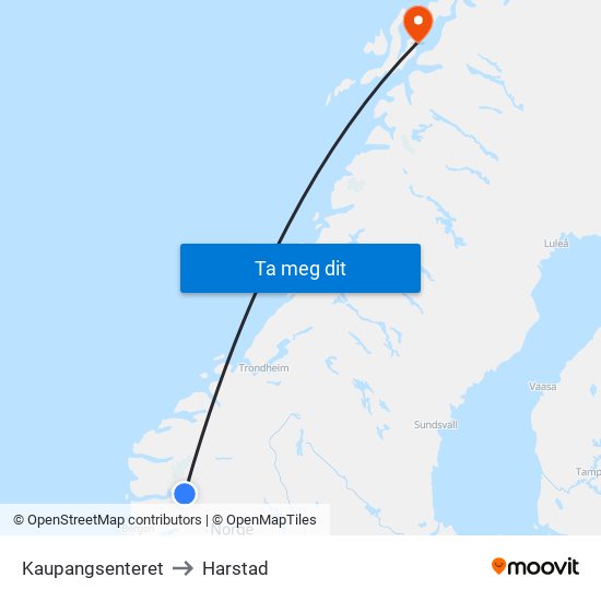 Kaupangsenteret to Harstad map