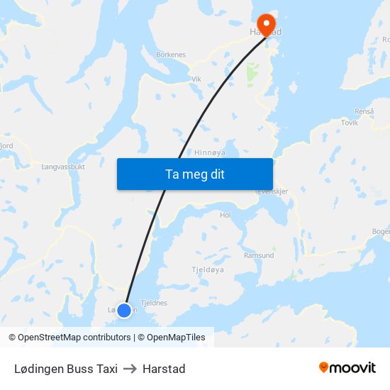 Lødingen Buss Taxi to Harstad map
