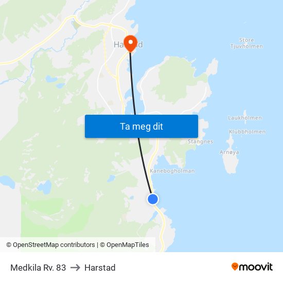 Medkila Rv. 83 to Harstad map