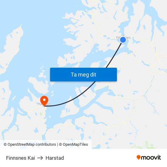 Finnsnes Kai to Harstad map