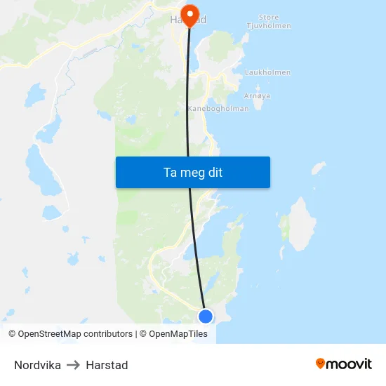 Nordvika to Harstad map