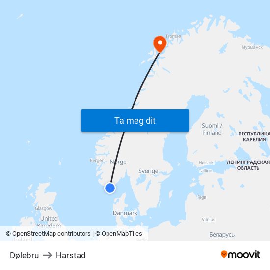 Dølebru to Harstad map