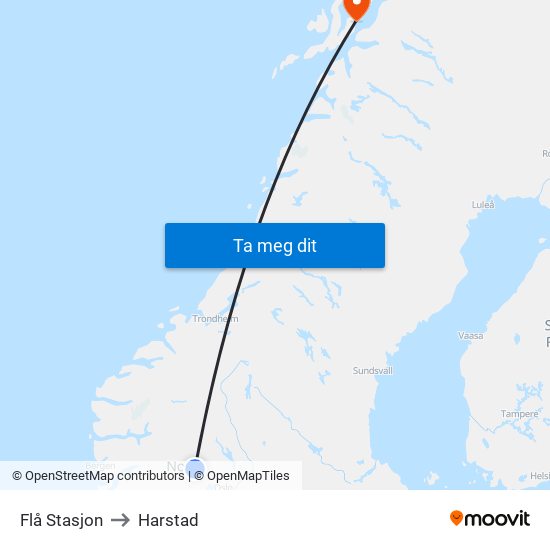 Flå Stasjon to Harstad map