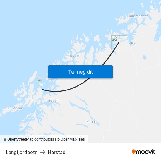 Langfjordbotn to Harstad map